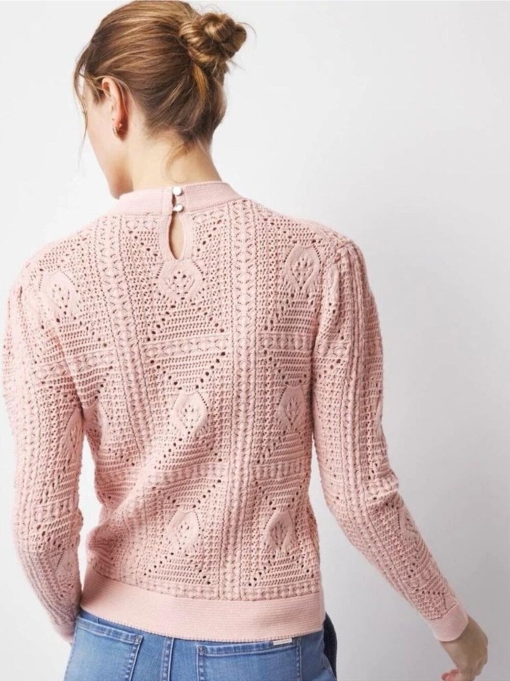 White House Black Market Petite Mock Neck Pointelle Sweater - Picture 4 of 6